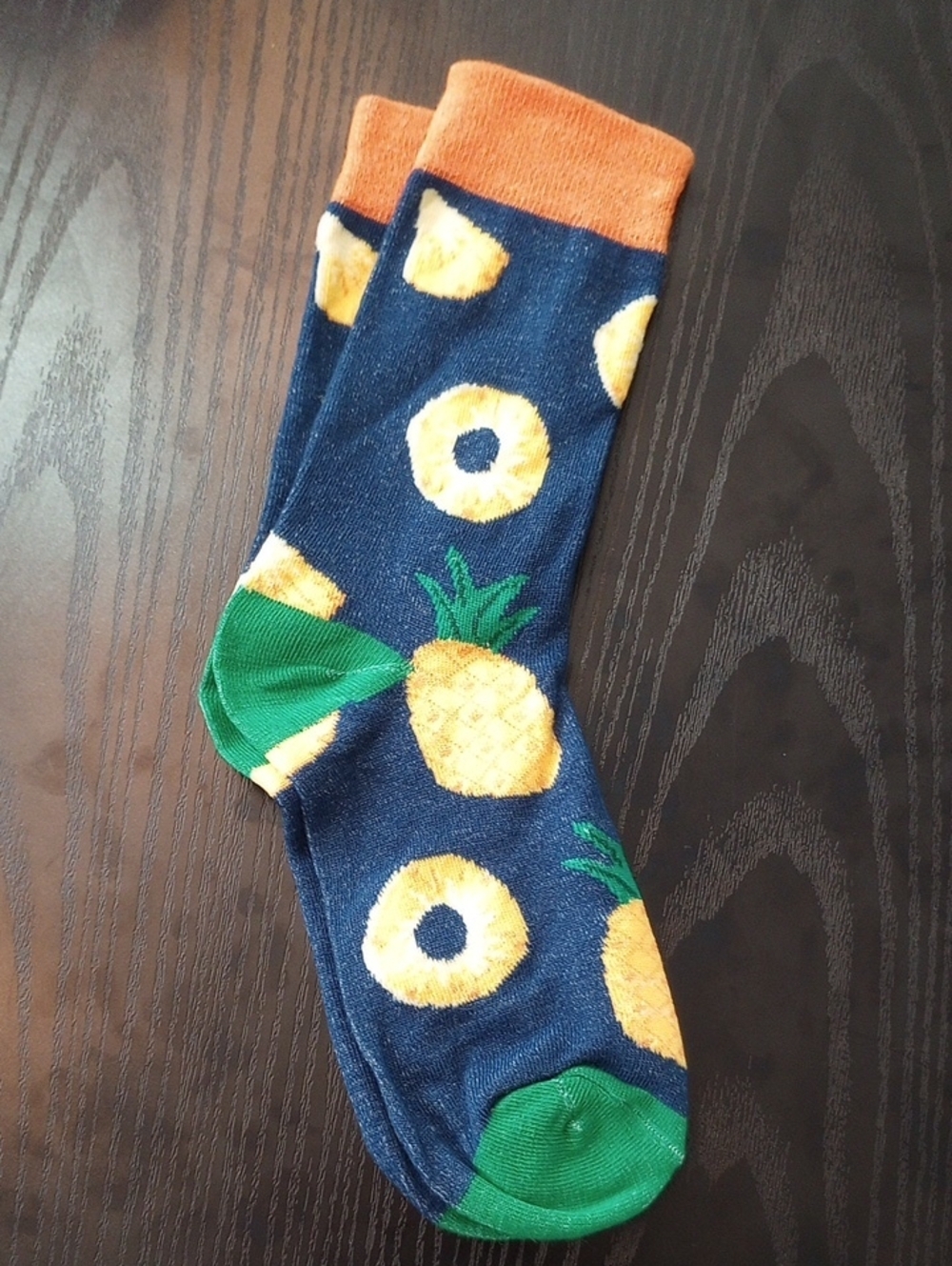 Pineapple Pattern Crew Midcalf Socks Navy, Orange & Green